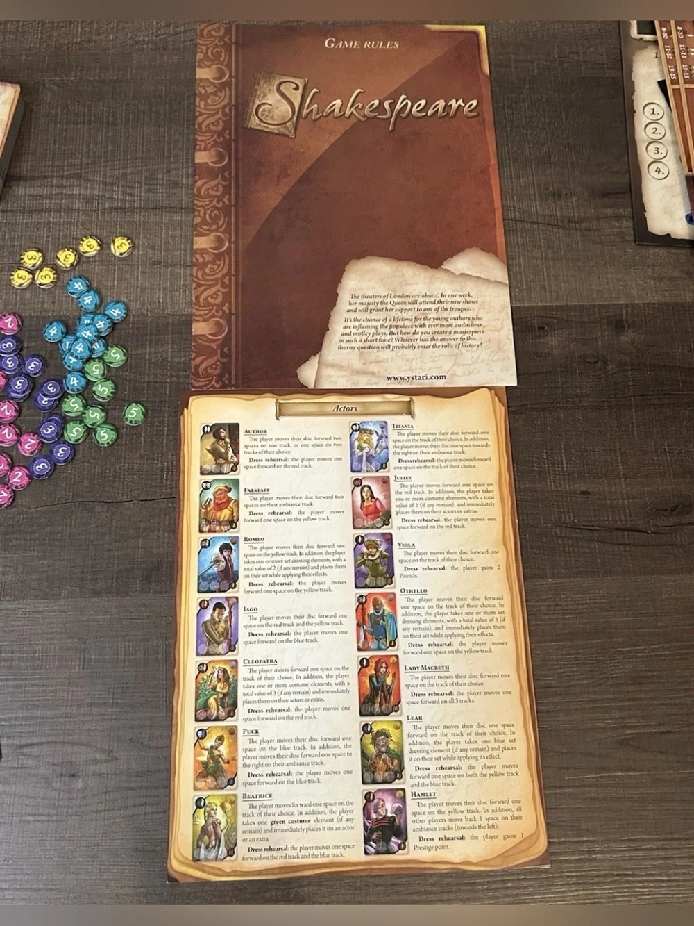 Ystari Games Shakespeare Strategy Board Game 1-4 Players Ages 13+ **READ**